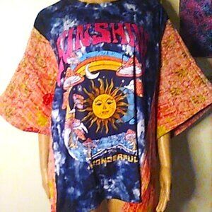 "Sunshine Wonderful" Mushroom Celestial Navy Tie Dye 2XL & Under Kantha Upcycled